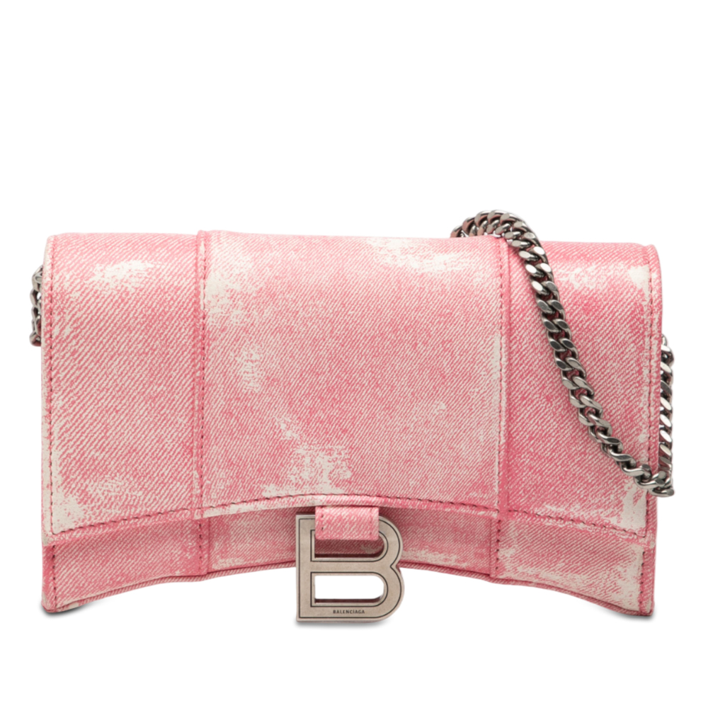 Pre-Loved Balenciaga Nappa Denim Printed Hourglass Wallet on Chain - Picture 1 of 7